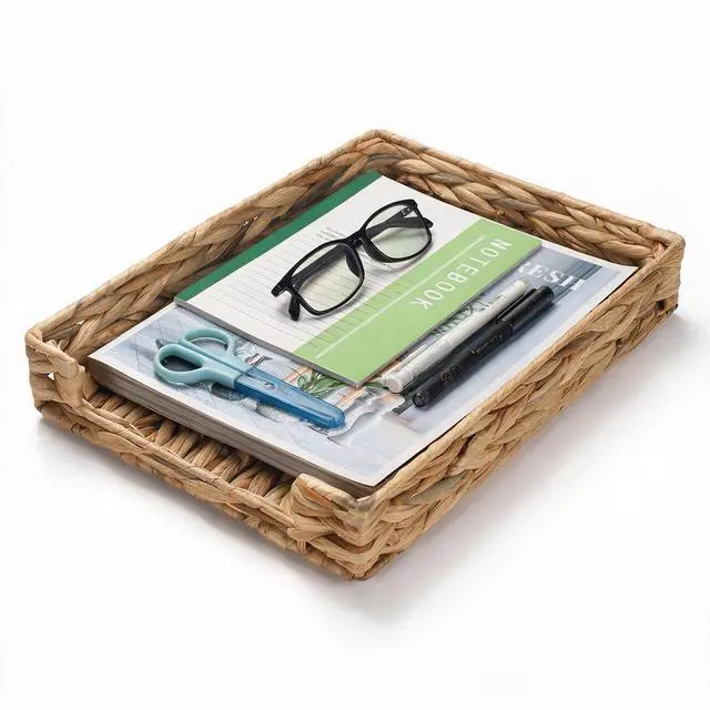 Main image of Water Hyacinth Letter Tray, Wicker Desk Tray, Woven Desk Organizer, A4 Paper, Document, File, Mail, Magazine Storage Basket for Office, Classroom, Home Desktop