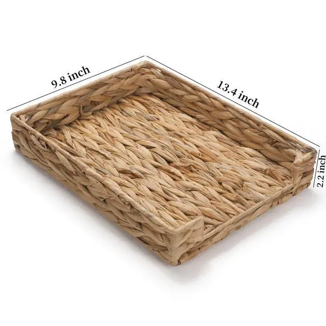 Alt view image 3 of 3 - Water Hyacinth Letter Tray, Wicker Desk Tray, Woven Desk Organizer, A4 Paper, Document, File, Mail, Magazine Storage Basket for Office, Classroom, Home Desktop
