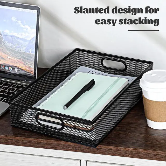 Alt view image 6 of 7 - Desk Drawer Organizer, A4 Large Black Mesh Drawer Organizer Portable Desk Paper Letter Mail Basket Tray Versatile Metal Wire Storage Tray with Handle for Home Office Organizing Supplies, 13 X 9 Inches