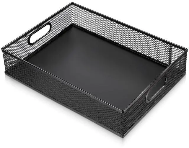Main image of Desk Drawer Organizer, A4 Large Black Mesh Drawer Organizer Portable Desk Paper Letter Mail Basket Tray Versatile Metal Wire Storage Tray with Handle for Home Office Organizing Supplies, 13 X 9 Inches