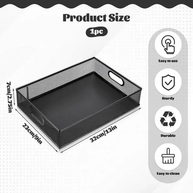 Alt view image 3 of 7 - Desk Drawer Organizer, A4 Large Black Mesh Drawer Organizer Portable Desk Paper Letter Mail Basket Tray Versatile Metal Wire Storage Tray with Handle for Home Office Organizing Supplies, 13 X 9 Inches