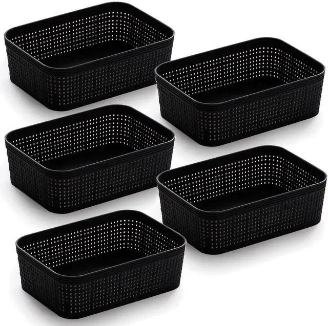 Main image of | Woven Plastic Basket | XS (Black), 5-Pack | THE JUTE COLLECTION | Home Organization, Space - Saving Storage, Stylish Design | Jute Basket | Plastic Storage Basket