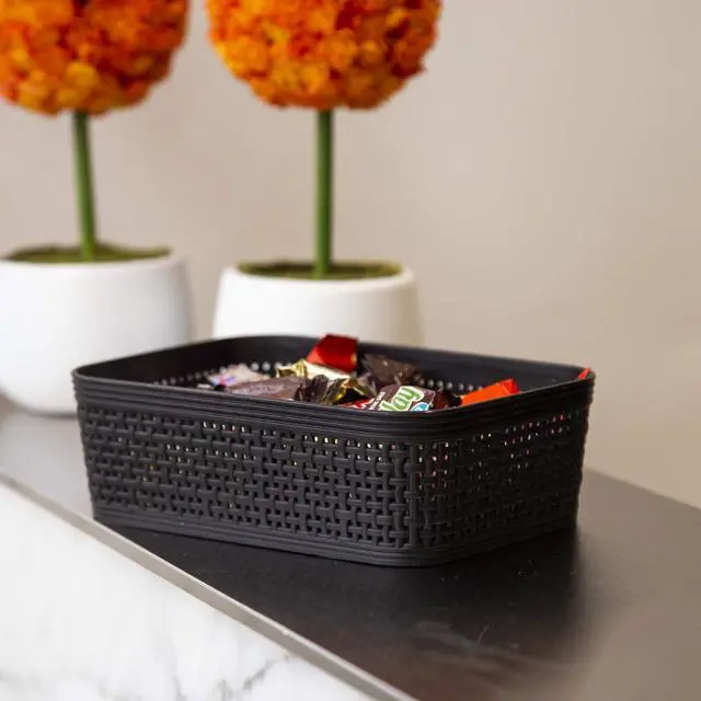 Alt view image 3 of 4 - | Woven Plastic Basket | XS (Black), 5-Pack | THE JUTE COLLECTION | Home Organization, Space - Saving Storage, Stylish Design | Jute Basket | Plastic Storage Basket