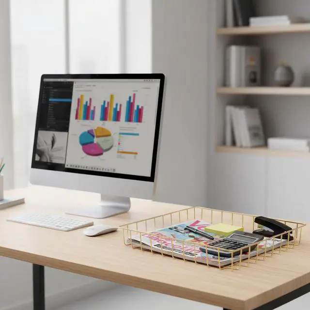 Alt view image 2 of 7 - Paper Organizer for Desk Metal Paper Tray Large Capacity Letter Tray File Holder Mail Inbox Storage Organizer Basket for Office Classroom Desktop,12.5" x 9.4" x 1.9",Gold
