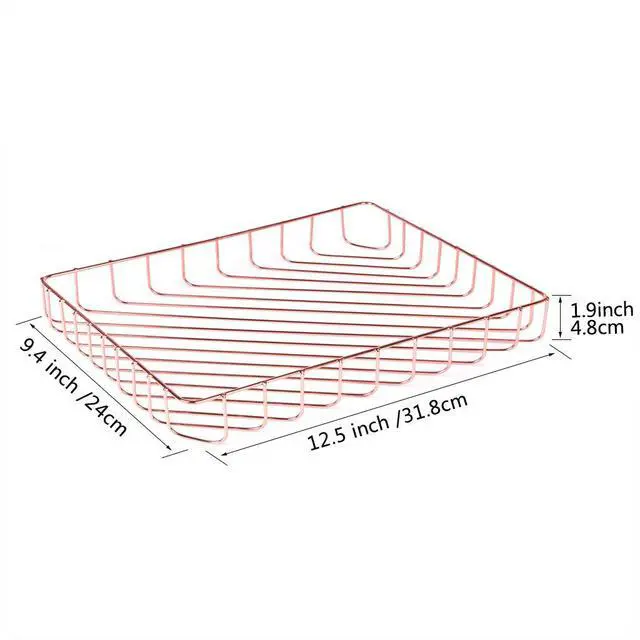 Alt view image 3 of 7 - Paper Organizer for Desk Metal Paper Tray Large Capacity Letter Tray File Holder Mail Inbox Storage Organizer Basket for Office Classroom Desktop,12.5" x 9.4" x 1.9",Gold