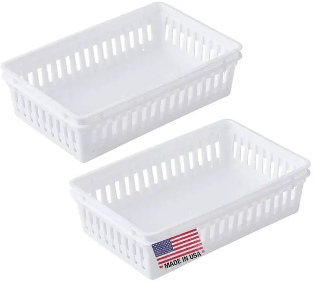 Main image of Plastic Bin Baskets for Organizing, White Storage Tray, Rectangle 9 x 6 x 2 - Pack of 4 - Made in USA