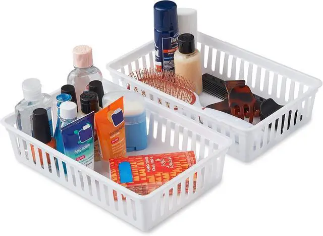 Alt view image 3 of 4 - Plastic Bin Baskets for Organizing, White Storage Tray, Rectangle 9 x 6 x 2 - Pack of 4 - Made in USA