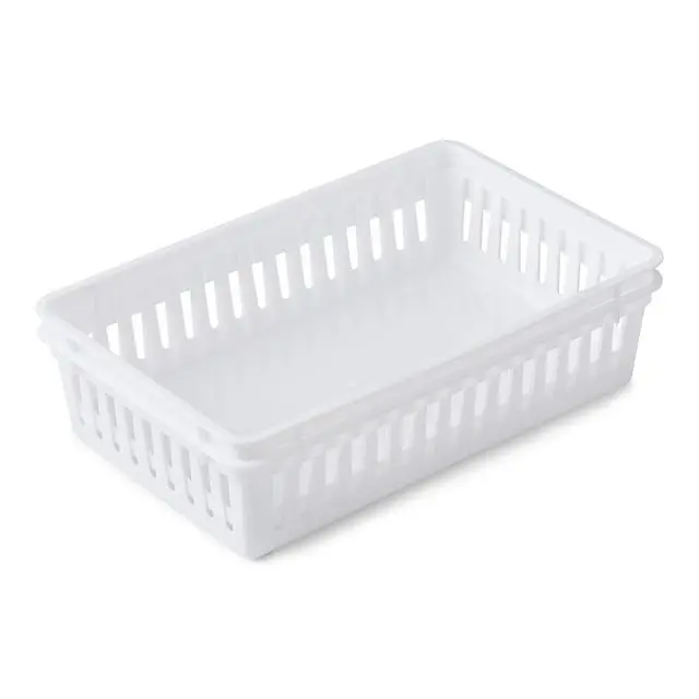 Alt view image 4 of 4 - Plastic Bin Baskets for Organizing, White Storage Tray, Rectangle 9 x 6 x 2 - Pack of 4 - Made in USA
