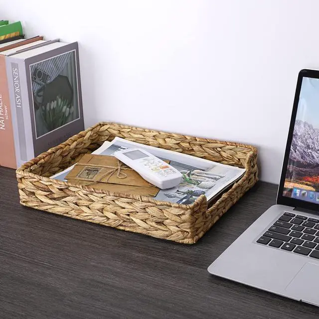 Alt view image 2 of 7 - Multipurpose A4 File Tray Natural Water Hyacinth Desk Tray Organizer Woven Letter Size Desk Documents Trays Magazine Files Storage Basket Organizer Bin for Office Cosmetics Bathroom