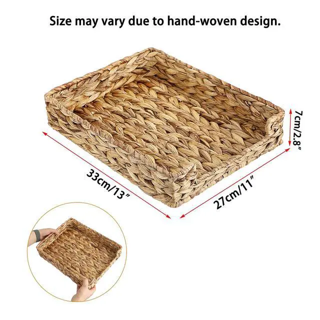 Alt view image 4 of 7 - Multipurpose A4 File Tray Natural Water Hyacinth Desk Tray Organizer Woven Letter Size Desk Documents Trays Magazine Files Storage Basket Organizer Bin for Office Cosmetics Bathroom