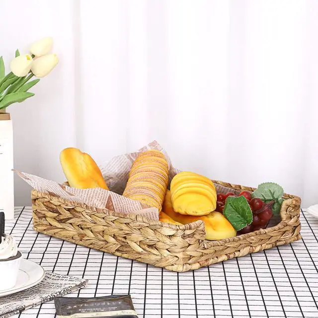 Alt view image 6 of 7 - Multipurpose A4 File Tray Natural Water Hyacinth Desk Tray Organizer Woven Letter Size Desk Documents Trays Magazine Files Storage Basket Organizer Bin for Office Cosmetics Bathroom