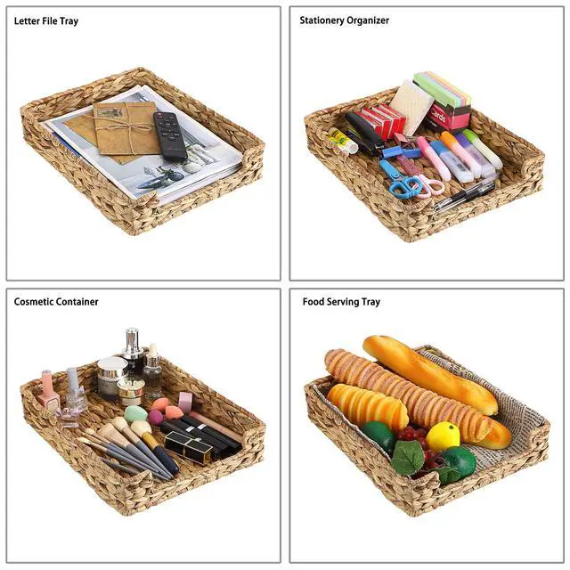 Alt view image 7 of 7 - Multipurpose A4 File Tray Natural Water Hyacinth Desk Tray Organizer Woven Letter Size Desk Documents Trays Magazine Files Storage Basket Organizer Bin for Office Cosmetics Bathroom