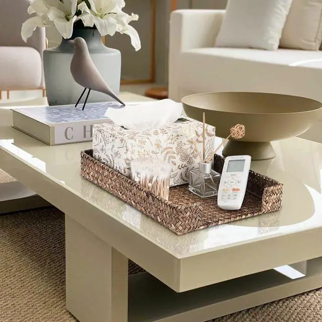 Alt view image 3 of 6 - Multipurpose A4 File Tray Natural Seagrass Desk Tray Organizer Woven Letter Size Desk Documents Trays Magazine Files Storage Basket Organizer Bin for Office Cosmetics Bathroom, Coffee