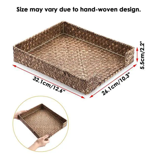 Alt view image 4 of 6 - Multipurpose A4 File Tray Natural Seagrass Desk Tray Organizer Woven Letter Size Desk Documents Trays Magazine Files Storage Basket Organizer Bin for Office Cosmetics Bathroom, Coffee