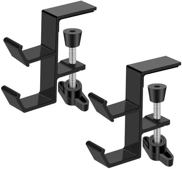 Main image of Desktop Hook Under-Table Handbag Hanger Wallet Hook Simple for Holiday Decoration Desktop Backpack Rack Headphone Hanger 2-Piece Pack Double Hook (Black)