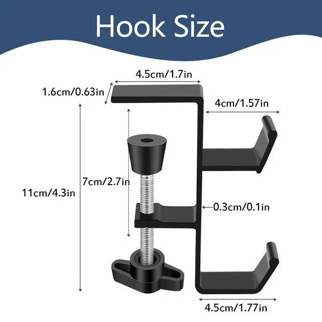 Alt view image 3 of 7 - Desktop Hook Under-Table Handbag Hanger Wallet Hook Simple for Holiday Decoration Desktop Backpack Rack Headphone Hanger 2-Piece Pack Double Hook (Black)