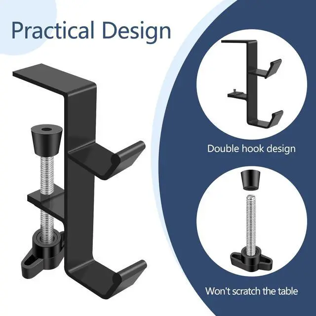 Alt view image 4 of 7 - Desktop Hook Under-Table Handbag Hanger Wallet Hook Simple for Holiday Decoration Desktop Backpack Rack Headphone Hanger 2-Piece Pack Double Hook (Black)