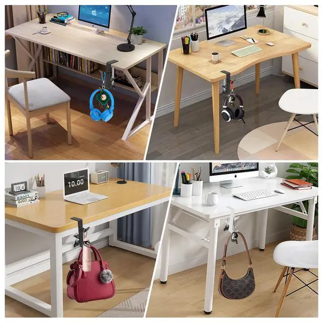 Alt view image 2 of 7 - Desktop Hook Under-Table Handbag Hanger Wallet Hook Simple for Holiday Decoration Desktop Backpack Rack Headphone Hanger 2-Piece Pack Double Hook (Black)