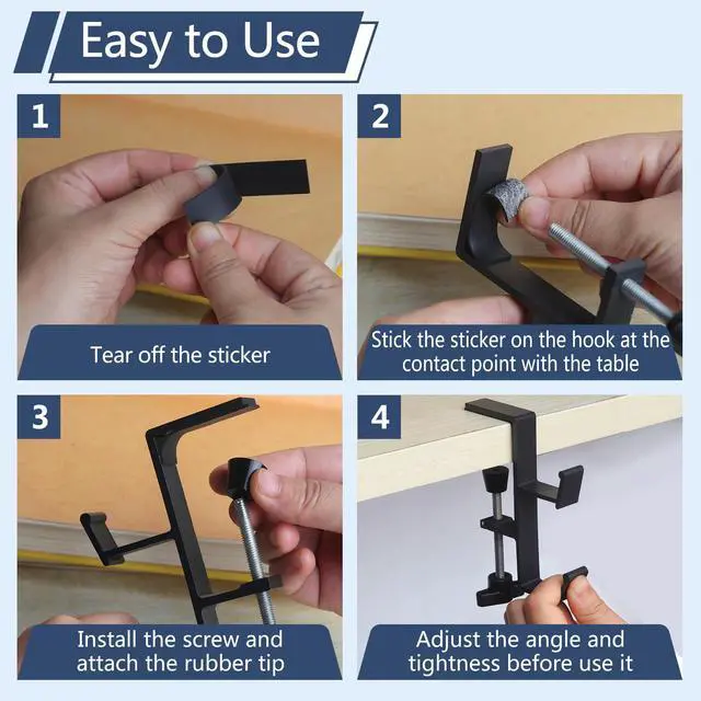 Alt view image 5 of 7 - Desktop Hook Under-Table Handbag Hanger Wallet Hook Simple for Holiday Decoration Desktop Backpack Rack Headphone Hanger 2-Piece Pack Double Hook (Black)