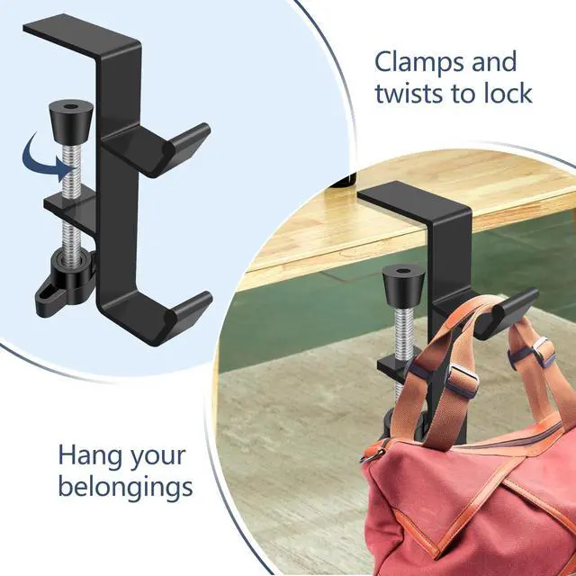 Alt view image 6 of 7 - Desktop Hook Under-Table Handbag Hanger Wallet Hook Simple for Holiday Decoration Desktop Backpack Rack Headphone Hanger 2-Piece Pack Double Hook (Black)