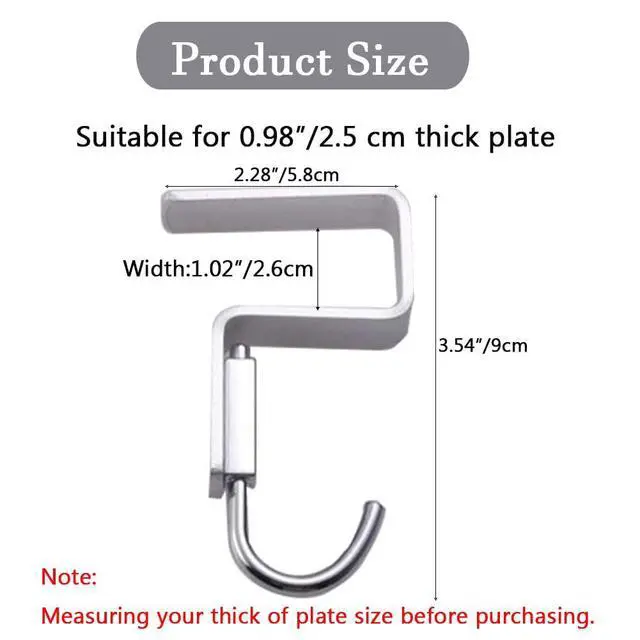 Alt view image 2 of 7 - 2 Pcs Desk Hook, Student Desktop Nail-Free Hook, Under Table Hook for Schoolbag, Space Aluminium Alloy, Hanger Hooks for Bag Purse Clothes Backpack Holder, Suitable for 2.5 cm/0.98" Thick Plate