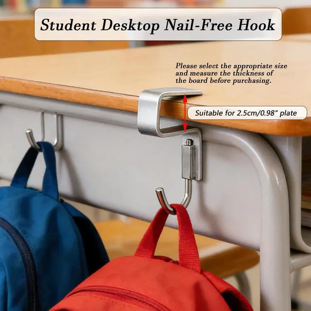 Alt view image 3 of 7 - 2 Pcs Desk Hook, Student Desktop Nail-Free Hook, Under Table Hook for Schoolbag, Space Aluminium Alloy, Hanger Hooks for Bag Purse Clothes Backpack Holder, Suitable for 2.5 cm/0.98" Thick Plate