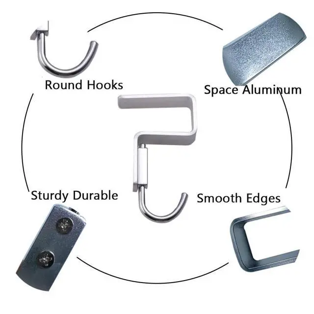 Alt view image 7 of 7 - 2 Pcs Desk Hook, Student Desktop Nail-Free Hook, Under Table Hook for Schoolbag, Space Aluminium Alloy, Hanger Hooks for Bag Purse Clothes Backpack Holder, Suitable for 2.5 cm/0.98" Thick Plate