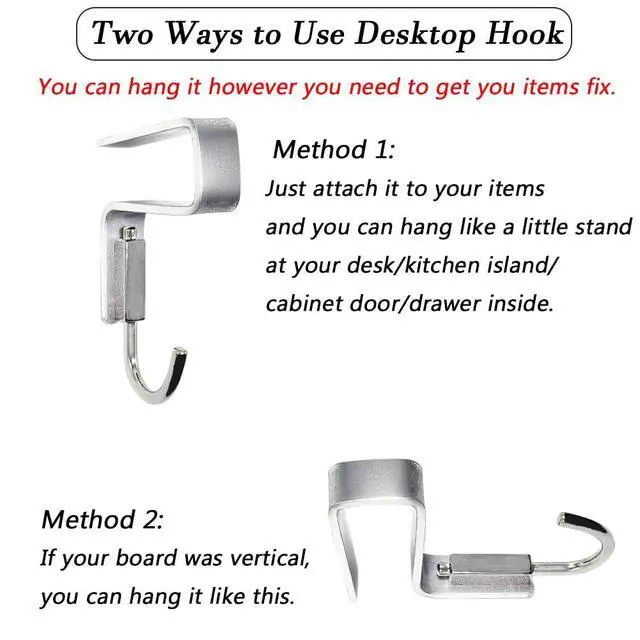 Alt view image 5 of 7 - 2 Pcs Desk Hook, Student Desktop Nail-Free Hook, Under Table Hook for Schoolbag, Space Aluminium Alloy, Hanger Hooks for Bag Purse Clothes Backpack Holder, Suitable for 2.5 cm/0.98" Thick Plate