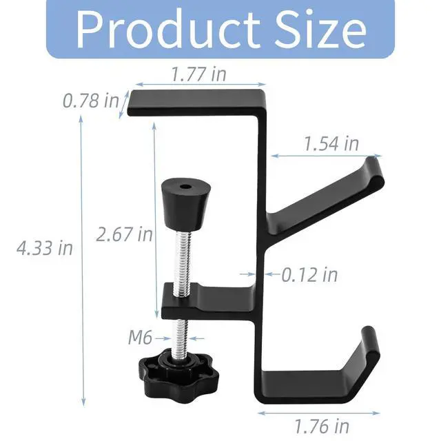 Alt view image 3 of 7 - Desk Mount Bag Holder Hook Clamp-On Backpack Hanger Portable Desk Mount Headphones Holder Reduce Desk Clutter for Table Desk, Under Counter (Black)