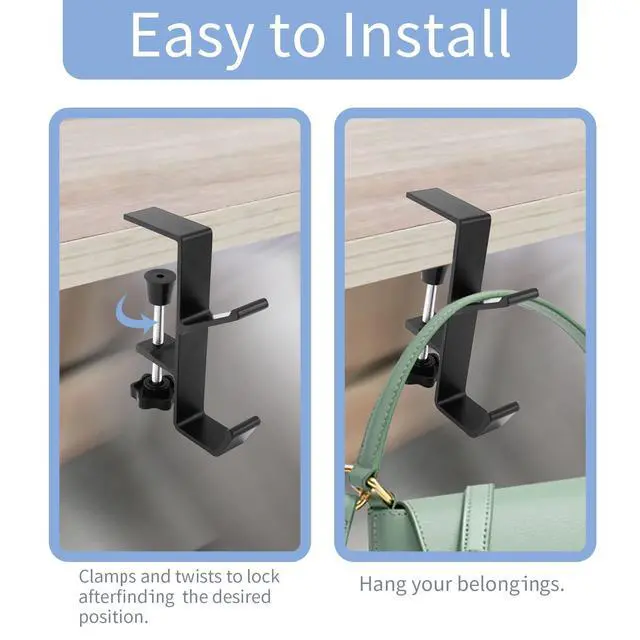 Alt view image 6 of 7 - Desk Mount Bag Holder Hook Clamp-On Backpack Hanger Portable Desk Mount Headphones Holder Reduce Desk Clutter for Table Desk, Under Counter (Black)