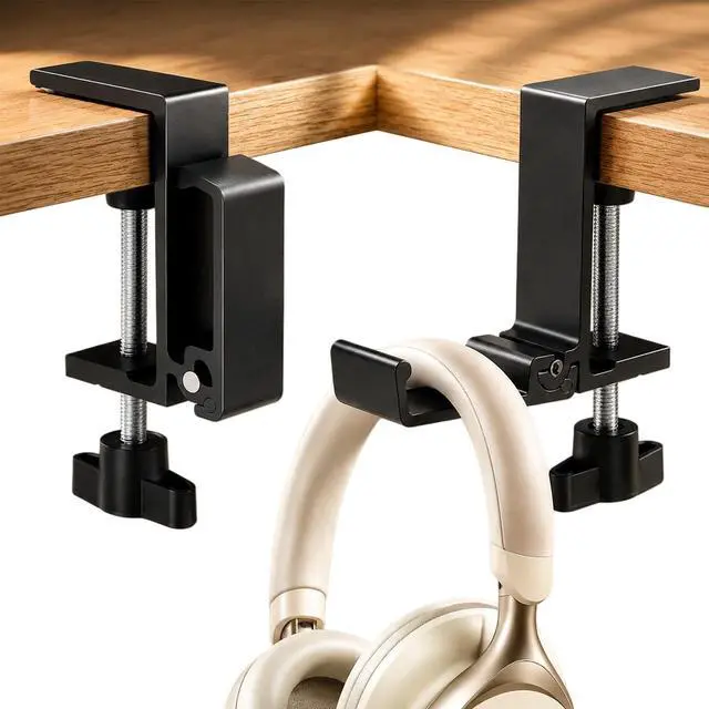 Main image of Headphone Stand for Desk, Aluminum Alloy Foldable Headphone Holder - Headset Stand Hook Mount, PC Gaming Headset Holder Under Desk Clamp for Office, Computer, Student Class Table, Handmade Table