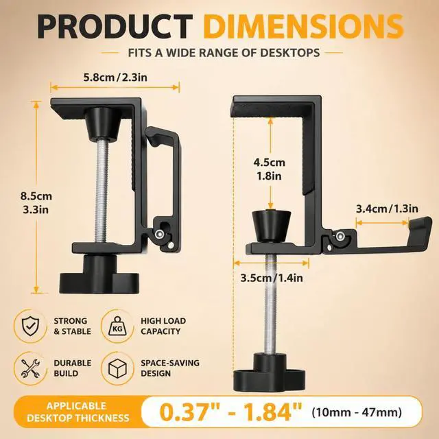Alt view image 6 of 7 - Headphone Stand for Desk, Aluminum Alloy Foldable Headphone Holder - Headset Stand Hook Mount, PC Gaming Headset Holder Under Desk Clamp for Office, Computer, Student Class Table, Handmade Table