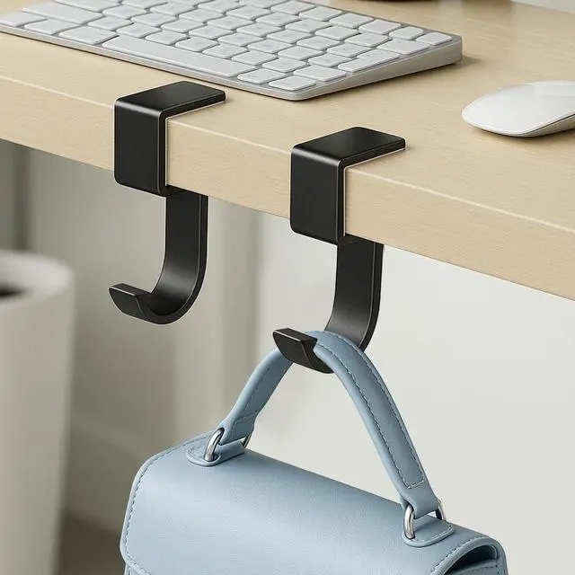 Main image of Durable Alloy Purse Hook for Table: 2-Pack Heavy Duty Holder for Desk with Non-Slip Pad - 22 lbs Max Load Portable Hanger for Restaurants Office Desks Bars & Cafes - Hanging Umbrellas Keys Headphone
