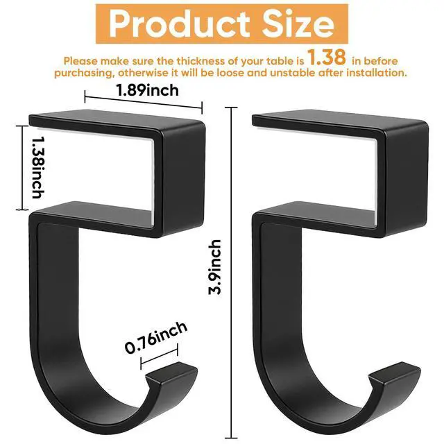 Alt view image 2 of 7 - Durable Alloy Purse Hook for Table: 2-Pack Heavy Duty Holder for Desk with Non-Slip Pad - 22 lbs Max Load Portable Hanger for Restaurants Office Desks Bars & Cafes - Hanging Umbrellas Keys Headphone