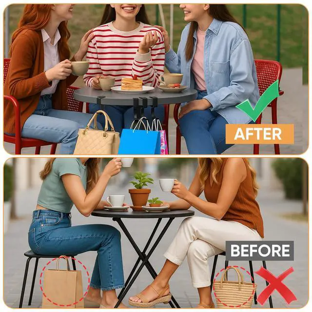 Alt view image 5 of 7 - Durable Alloy Purse Hook for Table: 2-Pack Heavy Duty Holder for Desk with Non-Slip Pad - 22 lbs Max Load Portable Hanger for Restaurants Office Desks Bars & Cafes - Hanging Umbrellas Keys Headphone
