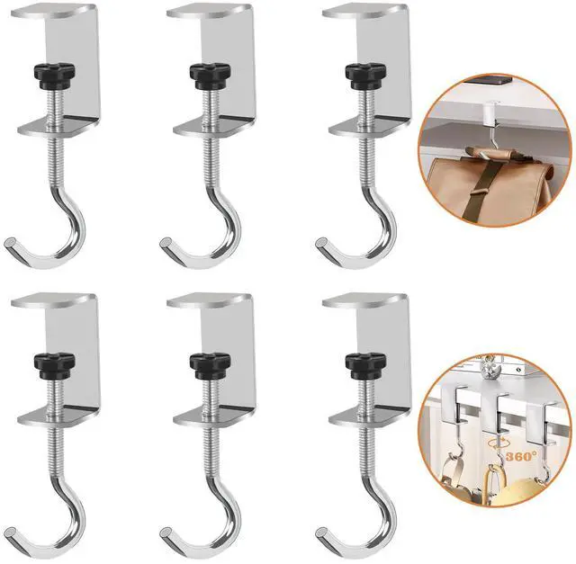 Main image of 6 Pcs Adjustable Table Hooks for Hanging Bags, Heavy Duty Metal Backpack Hooks for Desk