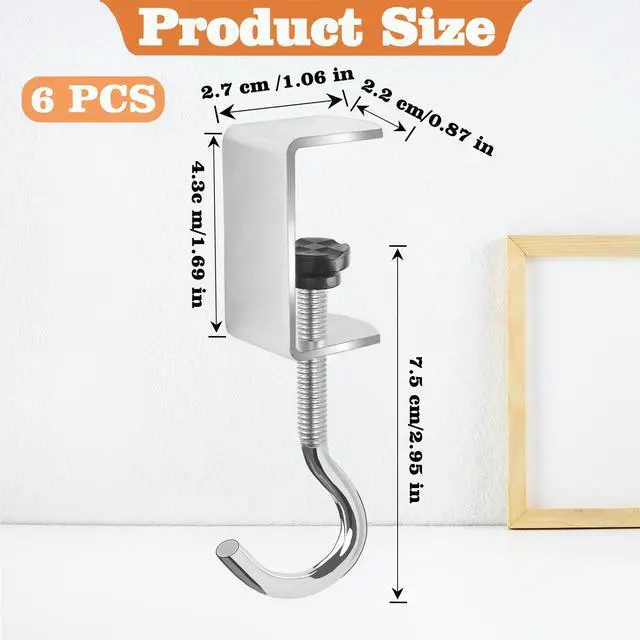 Alt view image 2 of 7 - 6 Pcs Adjustable Table Hooks for Hanging Bags, Heavy Duty Metal Backpack Hooks for Desk