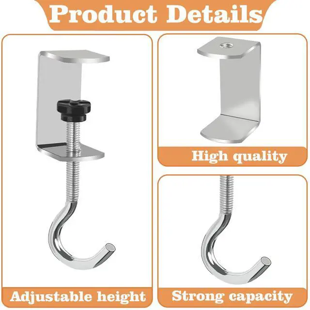 Alt view image 3 of 7 - 6 Pcs Adjustable Table Hooks for Hanging Bags, Heavy Duty Metal Backpack Hooks for Desk