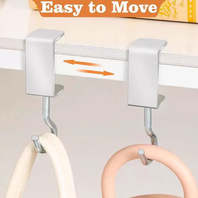 Alt view image 6 of 7 - 6 Pcs Adjustable Table Hooks for Hanging Bags, Heavy Duty Metal Backpack Hooks for Desk