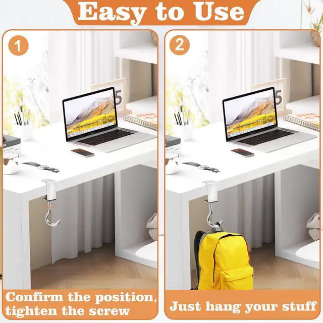 Alt view image 7 of 7 - 6 Pcs Adjustable Table Hooks for Hanging Bags, Heavy Duty Metal Backpack Hooks for Desk