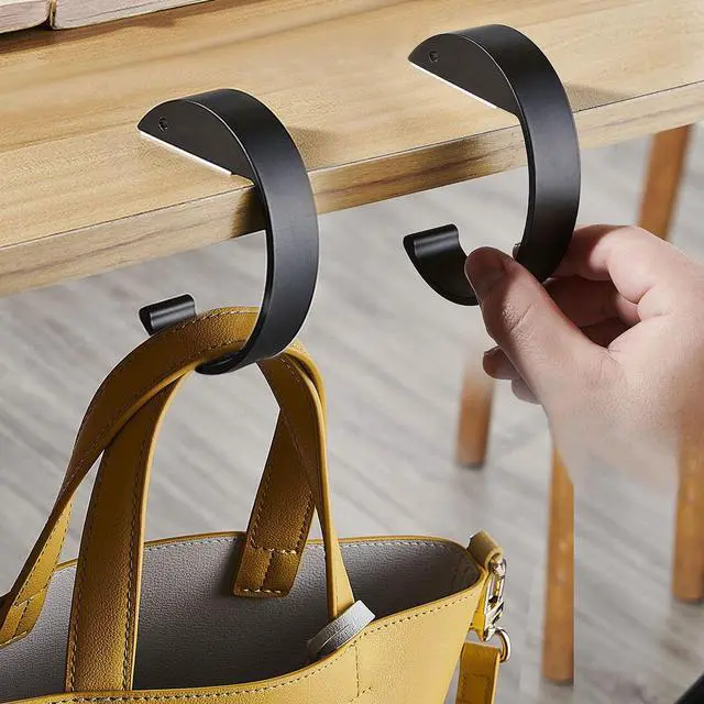 Alt view image 5 of 7 - 2PCS C Shape Purse Hook for Table Handbag Hanger for Desk Heavy Duty Purse Hook Bag Holder Made of high-Strength Alloy Materials Hanger Various Heavy Items Desk Hook (C Shape(2 Black))