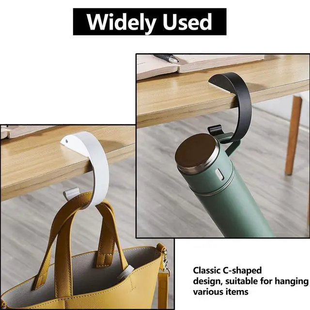 Alt view image 3 of 7 - 2PCS C Shape Purse Hook for Table Handbag Hanger for Desk Heavy Duty Purse Hook Bag Holder Made of high-Strength Alloy Materials Hanger Various Heavy Items Desk Hook (C Shape(2 Black))