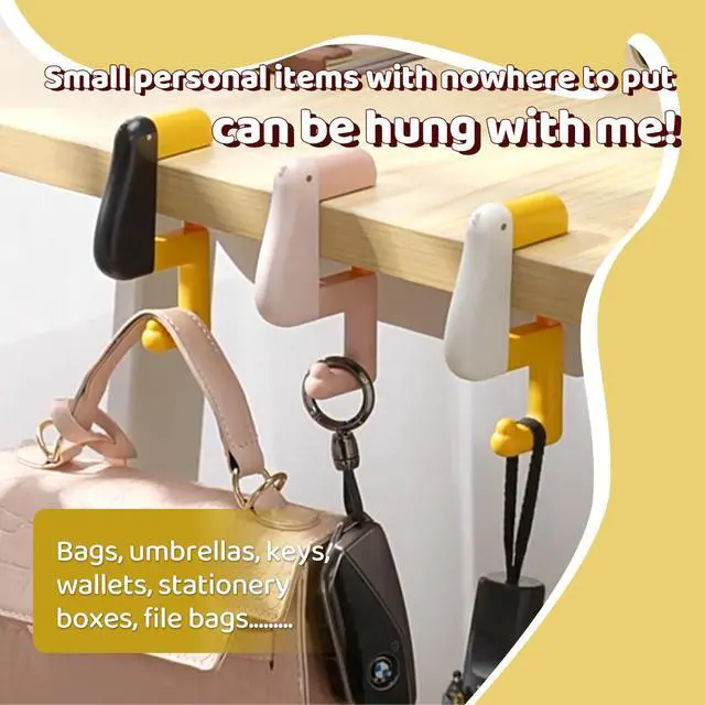 Alt view image 3 of 7 - Bird Desk Hooks 3 Pack, Foldable Table Clamp Hanger for Bags & Headphones, Adjustable Non-Slip Desk Organizer for Keys, Umbrellas & Wallets Space Saving Office Accessories