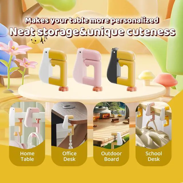 Alt view image 7 of 7 - Bird Desk Hooks 3 Pack, Foldable Table Clamp Hanger for Bags & Headphones, Adjustable Non-Slip Desk Organizer for Keys, Umbrellas & Wallets Space Saving Office Accessories