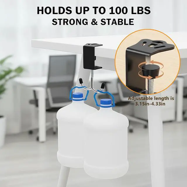 Alt view image 4 of 7 - 4 Pack Adjustable Under Desk Hooks (2 Black & 2 White), Universal Bag Hanger Fits Most Table Thickness, 100LB Capacity Heavy-Duty Dual Hook for Purse, Backpack, Office Home