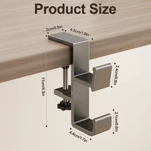 Alt view image 3 of 7 - Desk Hook for Bag, Purse Hook for Table, Under Desk Handbag Hanger, Aluminum Backpack Holder, Desk Mount Hook for Umbrellas, Headphone, Back to School Supplies, Cream