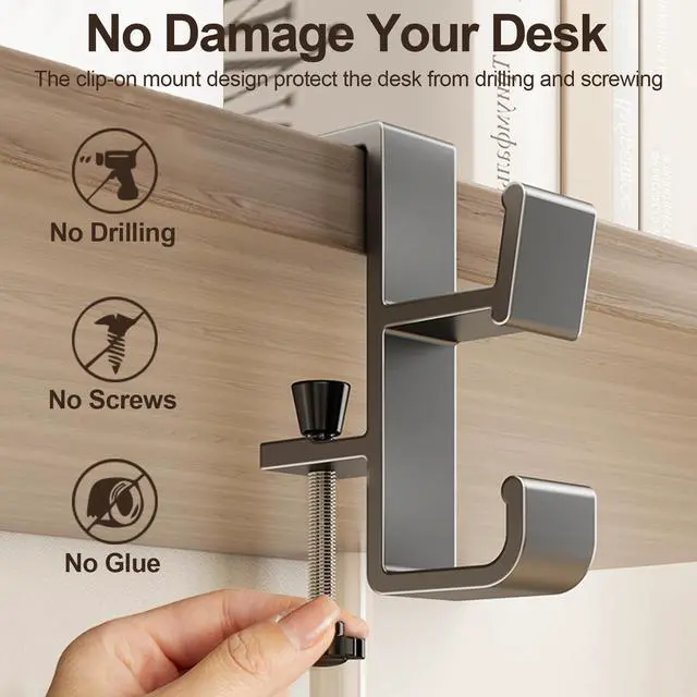 Alt view image 6 of 7 - Desk Hook for Bag, Purse Hook for Table, Under Desk Handbag Hanger, Aluminum Backpack Holder, Desk Mount Hook for Umbrellas, Headphone, Back to School Supplies, Cream