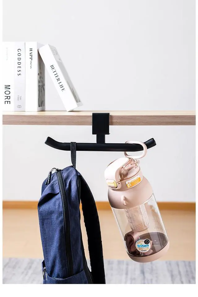 Alt view image 2 of 5 - Backpack Hanger for Desk Table Clamp-on Bag Hook for Office Classroom, Adjustable Under Desk Backpack Holder Organizer, Easy Installation Purse Hanger Hook for Storage Black