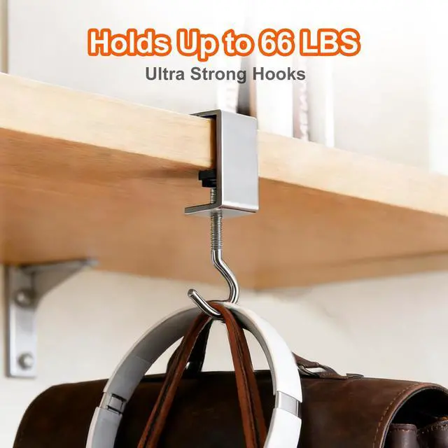 Alt view image 2 of 7 - 8 Pcs Desk Hook, Adjustable Shelf Hooks Heavy-Duty Table Hook Clamp Metal Desk Hanger Hanging Bag Backpack Headphones, Tool-Free Installation Desktop Mounting Hook (Sliver 8 Pcs)