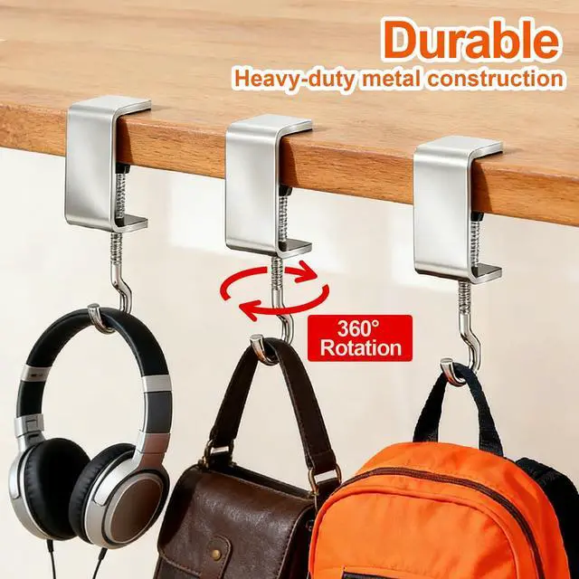 Alt view image 3 of 7 - 8 Pcs Desk Hook, Adjustable Shelf Hooks Heavy-Duty Table Hook Clamp Metal Desk Hanger Hanging Bag Backpack Headphones, Tool-Free Installation Desktop Mounting Hook (Sliver 8 Pcs)